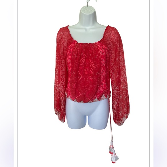 Rococo Sand Silk Off The Shoulder Blouse Hot Pink Embroidered Excellent Size XS - Picture 2 of 8